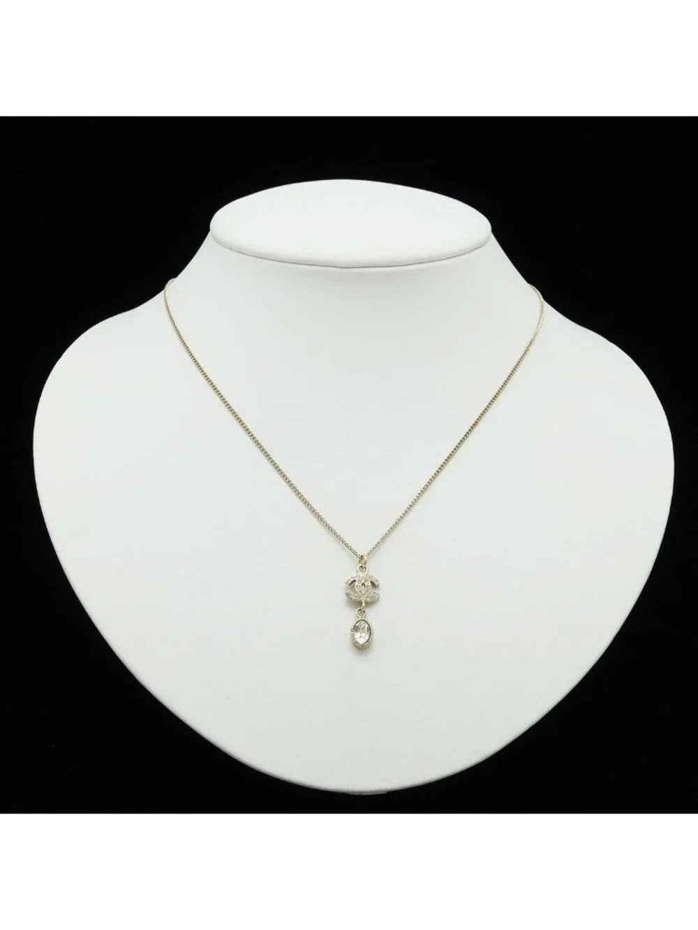 Chanel 09A CC Logo Pendant Rhinestone Crystal Gold Plated Necklace